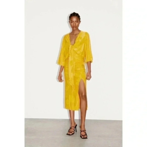 Zara yellow KNOTTED JACQUARD BODYSUIT  Small  5039/062 - Picture 3 of 10